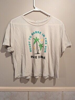 Pure Barre, Ready To Barre In The Sun Crop Tee, Cream, Size XL